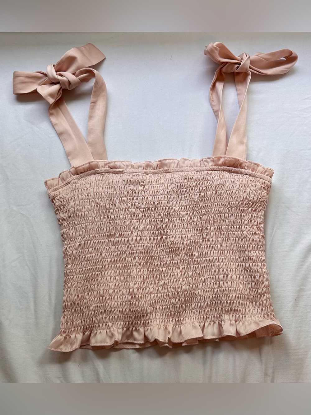 TCEC Blush Pink Smocked Ruffle Tie-Strap Crop Top